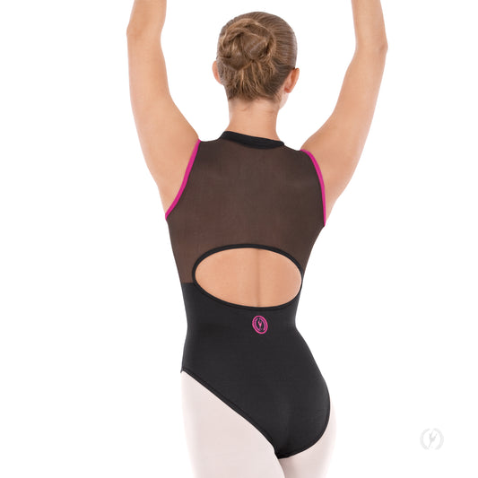 Womens Mesh Back Zipper Front Leotard